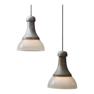 Metal + Glass Pendant Light in the Style of Sergio Mazza, Italy 1960s - 2 Available For Sale