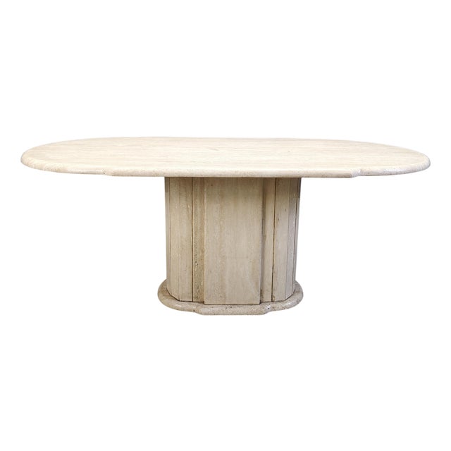 Vintage Travertine Oval Dining Table, 1970s For Sale