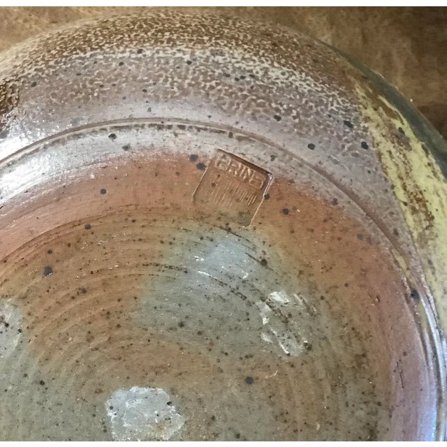 Vintage Late 20th Century Studio Pottery Hand Thrown Glazed Centerpiece Bowl, Brown Colors Stamped Prins For Sale - Image 4 of 9