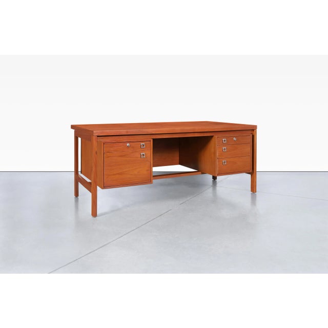 H.P. Hansen 1960s Danish Modern Executive Teak Desk by Arne Vodder for h.p. Hansen For Sale - Image 4 of 12