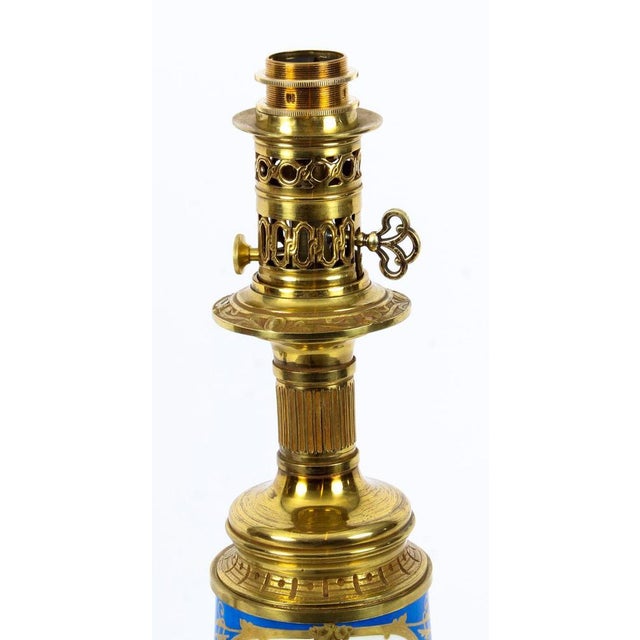 French Bleu Céleste Sèvres Vase Lamps, 19th Century, Set of 2 For Sale - Image 11 of 18