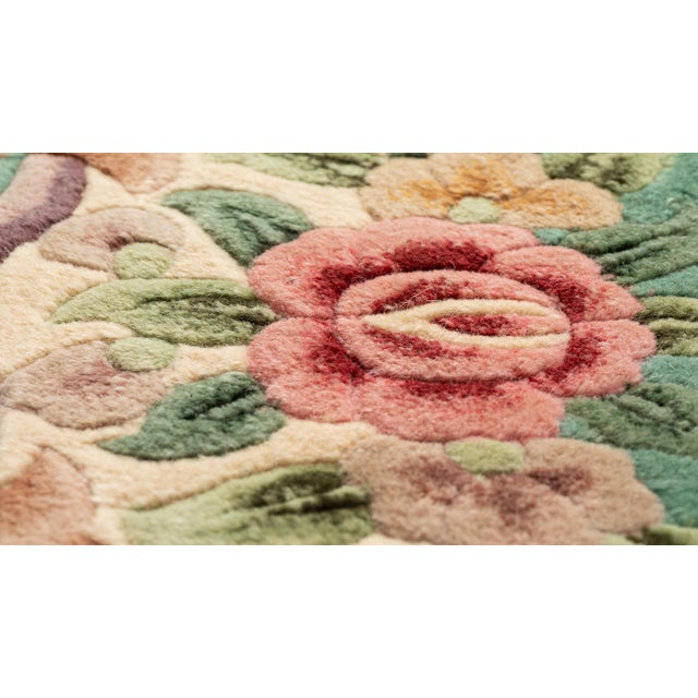 Textile French Green Wool and Floral Rug in the style of Aubusson, 20th Century For Sale - Image 7 of 9