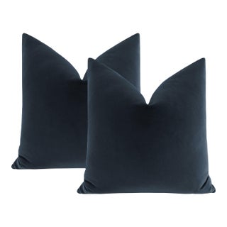 22" Prussian Blue Designer Velvet Pillows - A Pair For Sale