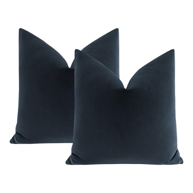 22" Prussian Blue Designer Velvet Pillows - A Pair For Sale