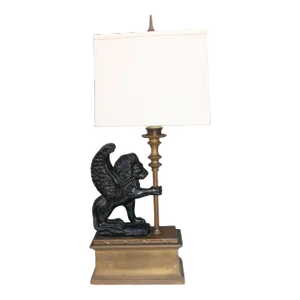 1950s Traditional Style Table Lamp - "Winged Lion Holding Lamp"