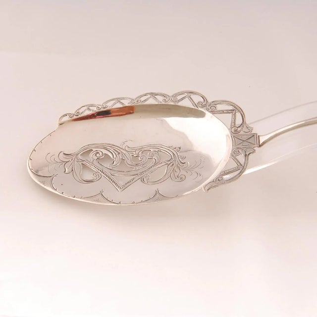 Victorian Antique Tableware Silver Flatware Agate Bejewelled Pie Scoop Server Engraved For Sale - Image 3 of 8