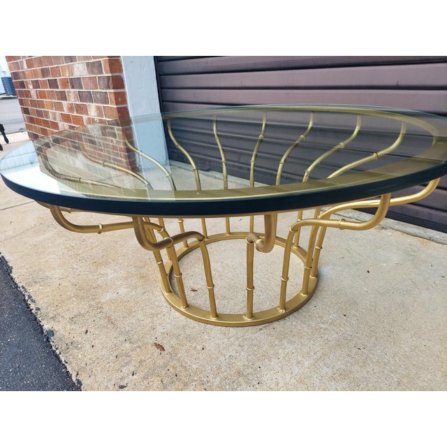 1960s Mid Century Modern Palm Beach Chic Style Faux Bamboo Round Coffee Table For Sale In Orlando - Image 6 of 16
