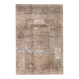 Vintage Turkish Oushak Rug in Faded Beige, Dusty Taupe, and Weathered Blue For Sale