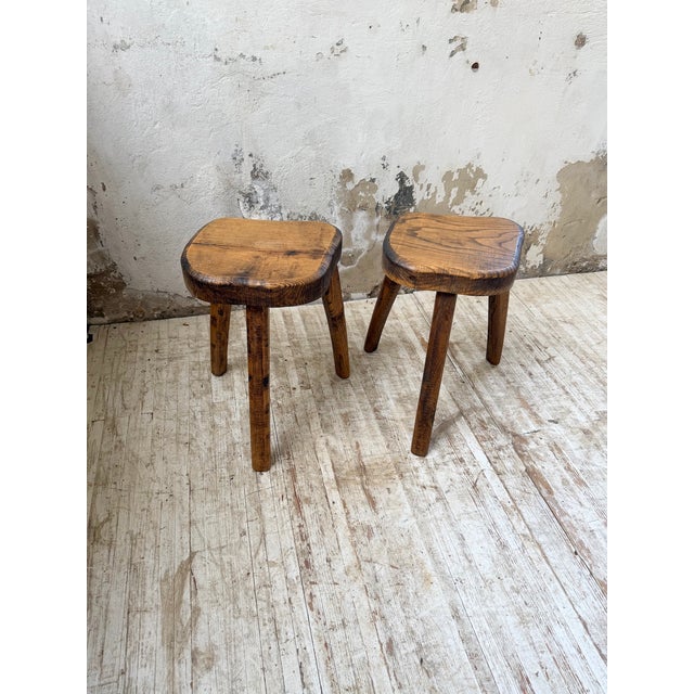 Vintage Oak Stools by Henri Bataille, 1950s, Set of 2 For Sale - Image 14 of 18