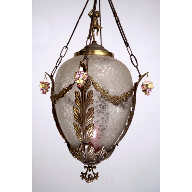 Italian Brass, Etched Glass and Capodimonte Flowers Lantern, 1950s For Sale - Image 13 of 14