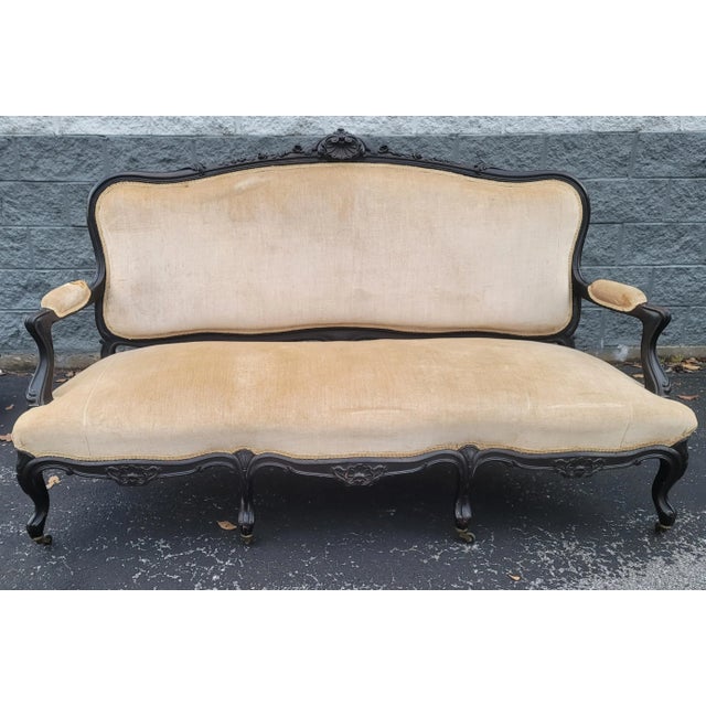 1890s Louis XV Carved, Ebonized and Upholstered Sofa For Sale - Image 11 of 11