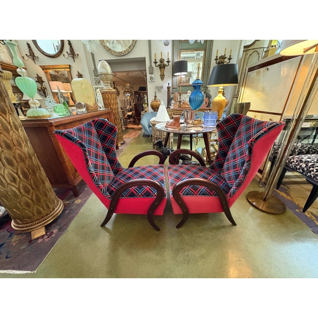 Pair Of Italian Modern Lounge Chairs By Paolo Buffa. Offered is a sculptural pair of mid century Italian lounge chairs or...