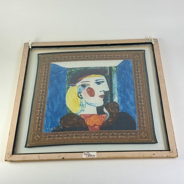 Cubism Vintage Framed Picasso Silk Scarf in Gilt Frame of Femme Au Beret, 20th Century For Sale - Image 3 of 7