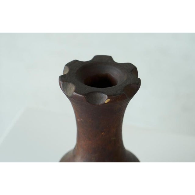 Brown Wabi Sabi Style Vase in Carved Wood, 1960s For Sale - Image 8 of 9