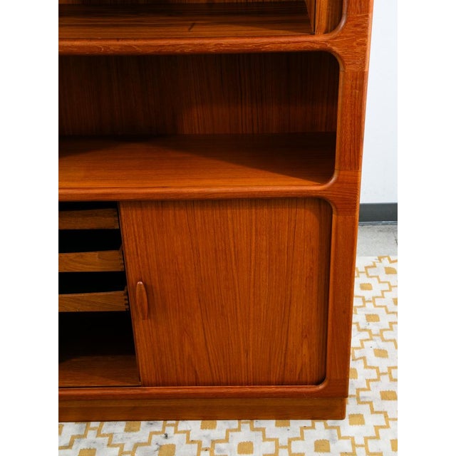 1960s Mid Century Danish Cabinet Dyrlund Teak Wide Storage Tambour Doors Shelving MCM For Sale - Image 12 of 12