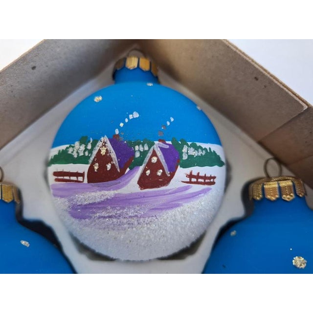 1980s Vintage German Hand-Painted Glass Christmas Ornaments, 1980s, Set of 4 For Sale - Image 5 of 12