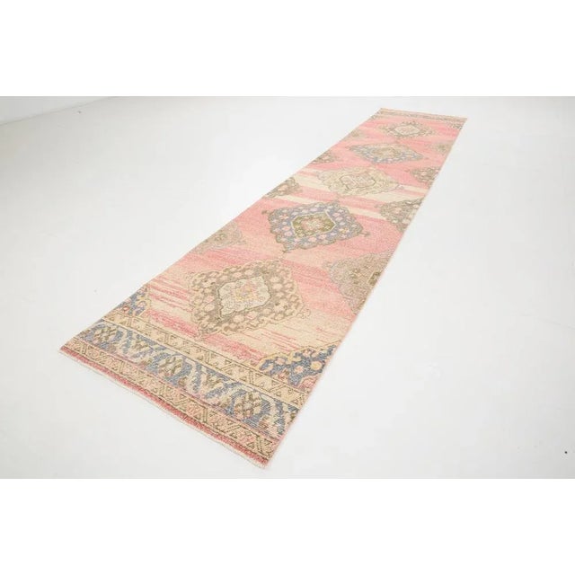 1960s Vintage Soft Pink Runner Rug For Sale - Image 5 of 16