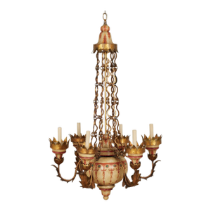 Antique Italian Gilt Metal and Painted Wood Chandelier