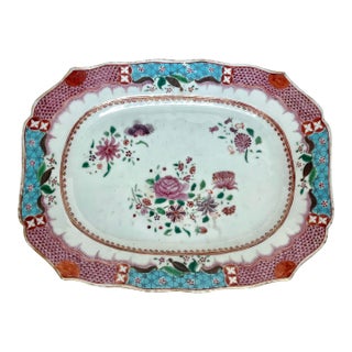 Antique 18th Century Chinese Export Famille Rose Porcelain Platter - Qianlong Period For Sale