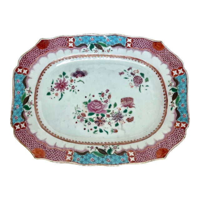 Antique 18th Century Chinese Export Famille Rose Porcelain Platter - Qianlong Period For Sale