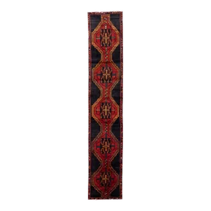 1960s Vintage Persian Heriz Red Handmade Medallion Wool Runner
