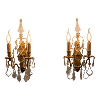Bronze Wall Lamps with Crystal Trimmings, Set of 2 For Sale