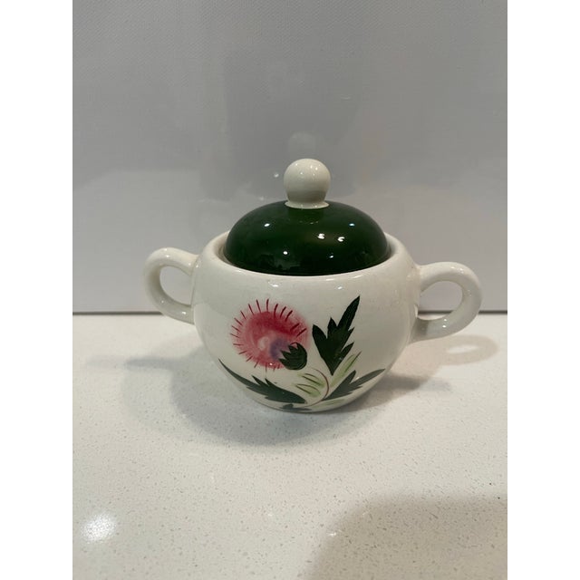 Ceramic Mid 20th Century Stangl Pottery Pink Thistle Sugar Bowl & Lid For Sale - Image 7 of 9