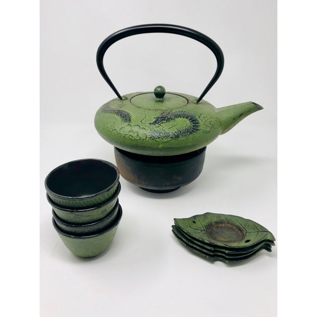 Vintage Japanese Cast Iron Teavana Teapot With Cups & Saucers 10 Pc