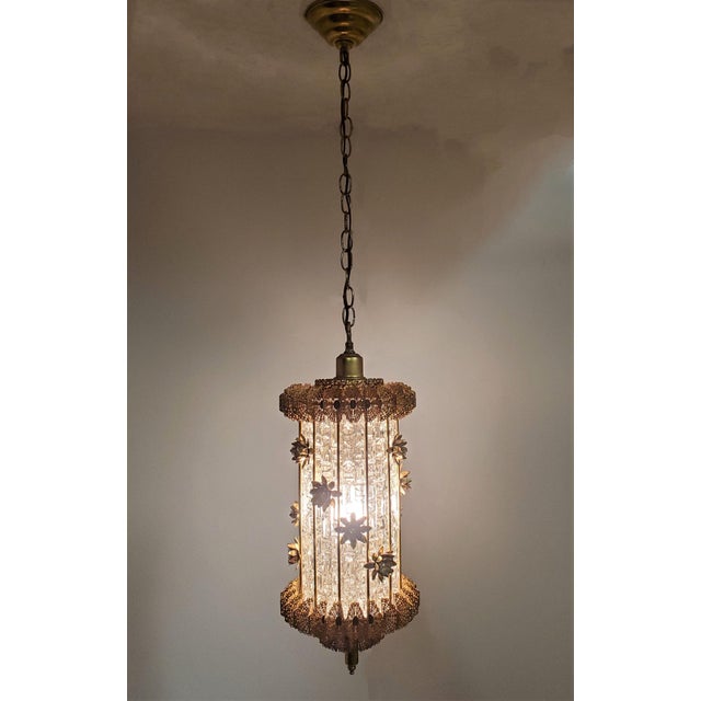 Mid-Century Modern A Pair of Gilt Steel and Glass Lanterns With Flowers, 1960's For Sale - Image 3 of 13