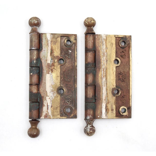 Mid 20th Century Pair of Vintage 4.5 X 4.5 In. Reading Brass Door Hinges For Sale - Image 5 of 5