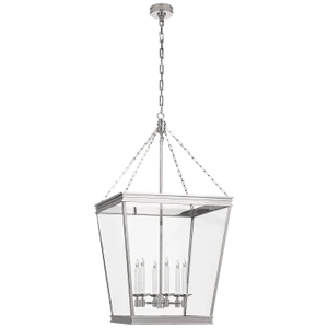 Chapman & Myers for Visual Comfort Signature Launceton Large Square Lantern in Polished Nickel with Clear Glass