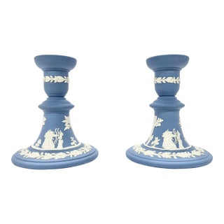 Wedgwood Jasperware Neoclassical Candlestick Holders For Sale