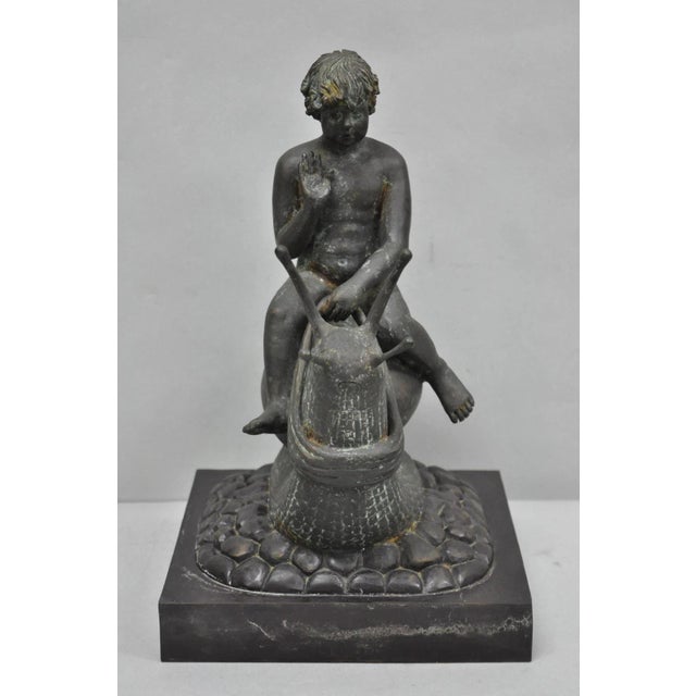Figurative Vintage Mythical Bronze Cherub Riding Snail Sculpture Figure Attr to Maitland Smith For Sale - Image 3 of 18