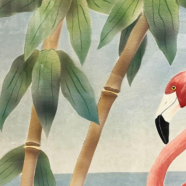 Mid-Century Modern MCM Beach Pink Flamingo Watercolor on Paper Signed by Shirrell Graves, Framed For Sale - Image 3 of 10