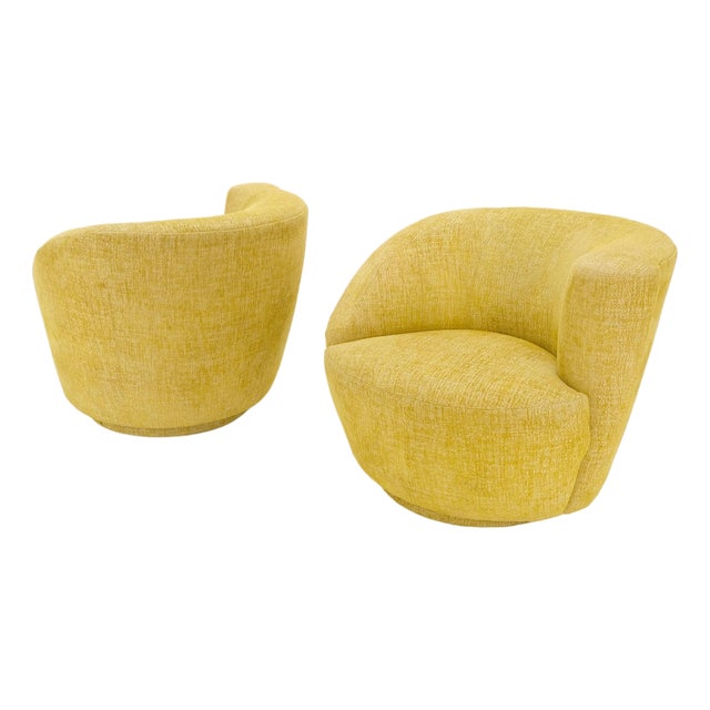 Pair of Vladimir Kagan for Directional Nautilus Chairs Yellow Gold MINT! For Sale