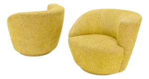 Pair of Vladimir Kagan for Directional Nautilus Chairs Yellow Gold MINT!