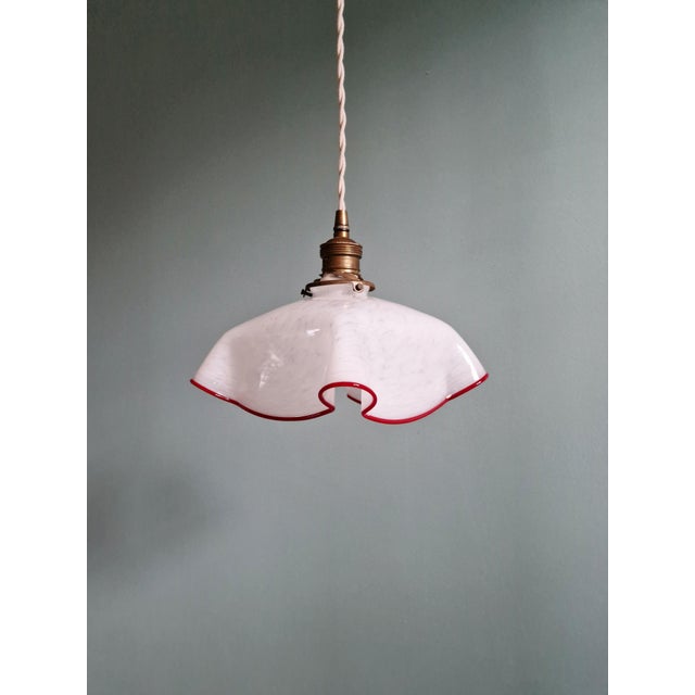 Art Deco Pendant Light in Pleated Speckled Glass, 1930s For Sale - Image 11 of 14