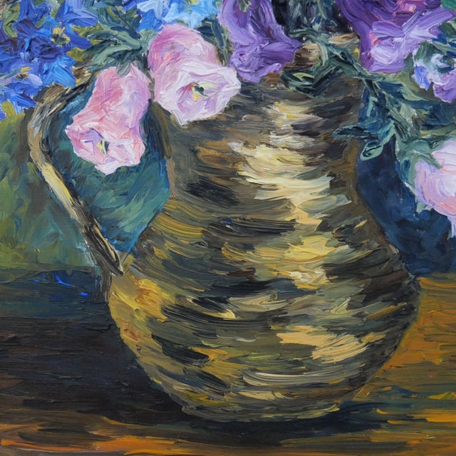 R. Aubry, Bouquet of Delphiniums and Campanulas, 1947, Oil on Canvas, Framed For Sale - Image 3 of 18