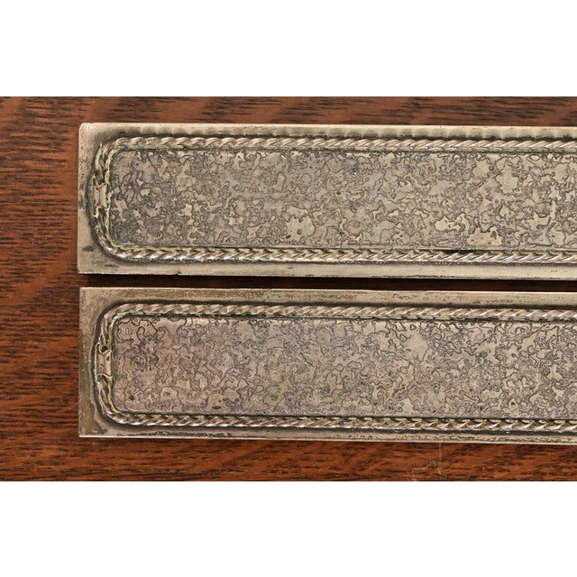 Roycroft Arts & Crafts Silver Finished Hammered Copper Blotter Ends With Leather Desk Blotter For Sale - Image 10 of 14