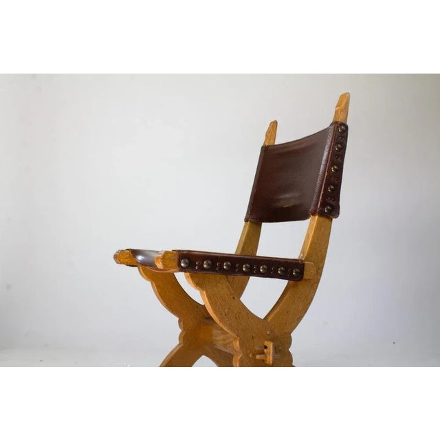 Brutalist Dining Chairs in Oak and Leather by Bram Sprij, Set of 4 For Sale - Image 5 of 9