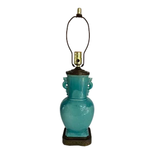 1930s Chinese Art Deco Turquoise Craquelure Porcelain Vase Lamp