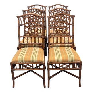 Fretwork Rattan Dining Chairs by Lexington – Set of 6 | Naples Style, Palm Beach Regency For Sale