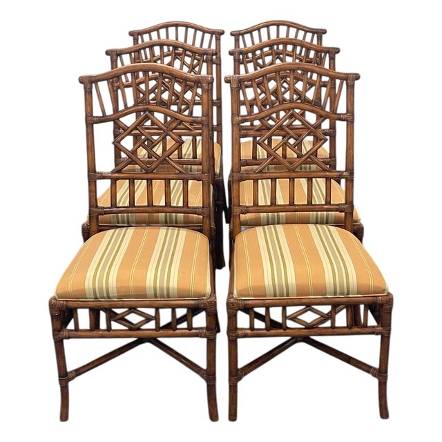 Fretwork Rattan Dining Chairs by Lexington – Set of 6 | Naples Style, Palm Beach Regency For Sale