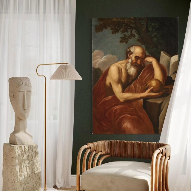 17th Century Italian Artist, Saint Jerome in Meditation, 1670, Oil on Canvas For Sale - Image 5 of 16