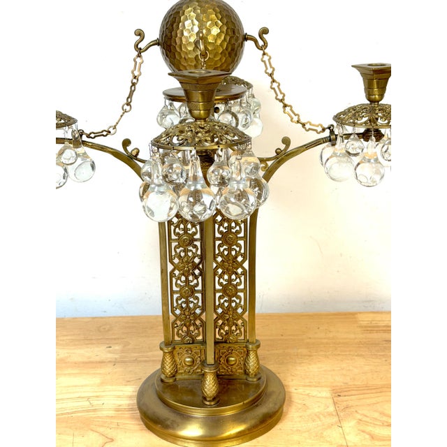 Vienna Secessionist Four-Light Gilt Metal & Crystal Candelabrum Austria, C. 1900 For Sale - Image 10 of 12