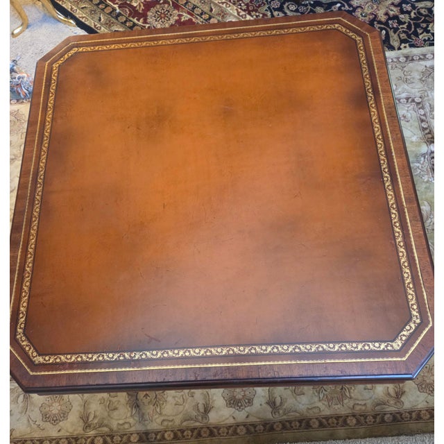 Traditional Vintage Leather Top Embossed Game Card Table For Sale - Image 3 of 13