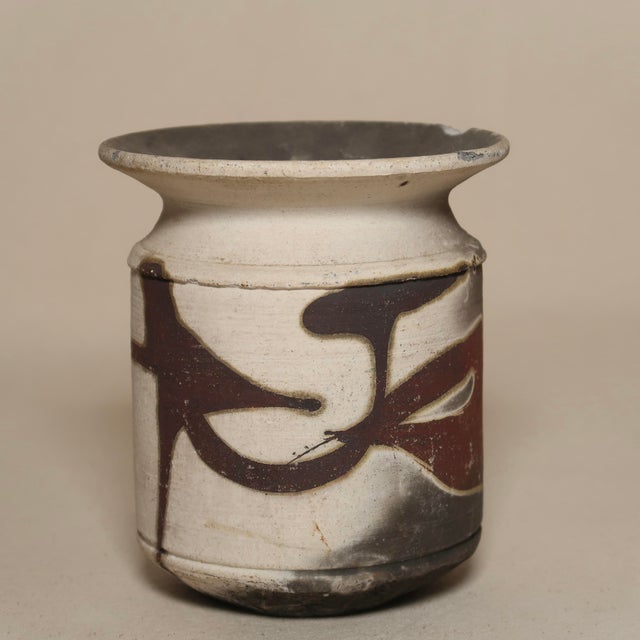 Vintage Signed Studio Pottery Wabi Sabi Vase With Flared Rim and Abstract Smokey Slip Glaze For Sale - Image 10 of 15
