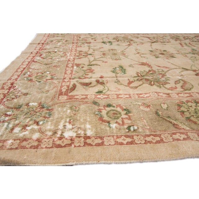 Textile 1950s Vintage Persian Distressed Tabriz Handmade Taupe Floral Wool Rug For Sale - Image 7 of 8