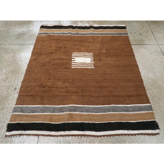Tribal Galerie Shabab Collection Mid-20th Century Turkish Folk Accent Rug Handmade in Brown, Black, Ivory, and Grey For Sale - Image 3 of 9