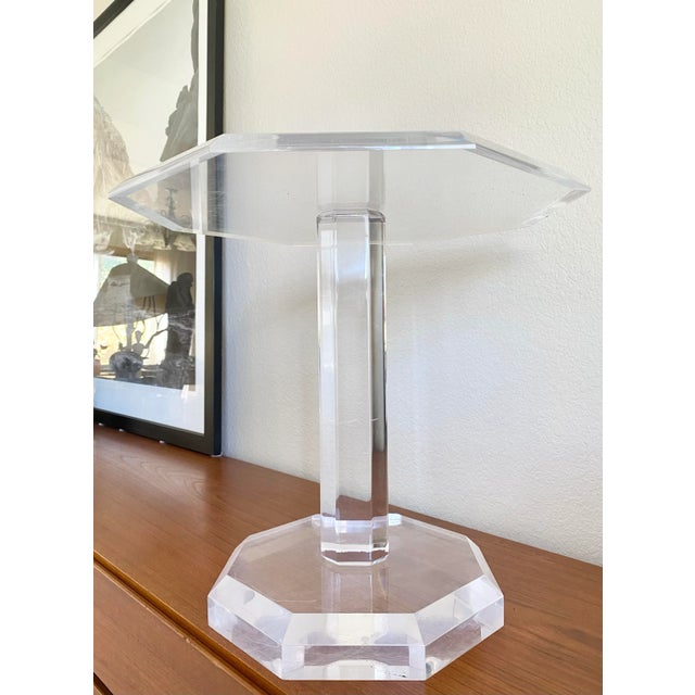 1970s Minimalist Octagonal Thick Lucite Table For Sale - Image 6 of 12
